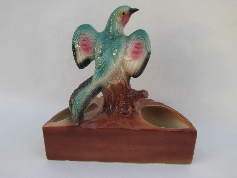 Planter with parrot, vintage Maddux - California pottery