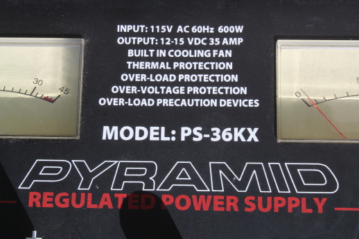 Pyramid PS36KX regulated power supply, 12~15 VDC power supply 115 VAC input