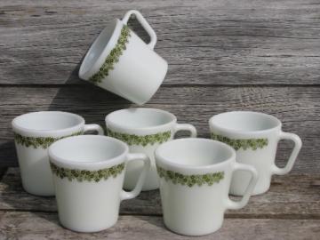Pyrex Spring Blossom glass mugs / coffee cups, lime green crazy daisy