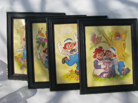 Raggedy Ann & Andy, retro vintage 70s children's nursery prints, framed