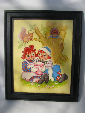 Raggedy Ann & Andy, retro vintage 70s children's nursery prints, framed