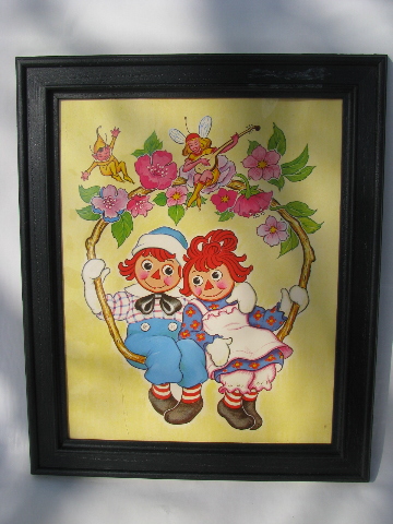 Raggedy Ann & Andy, retro vintage 70s children's nursery prints, framed