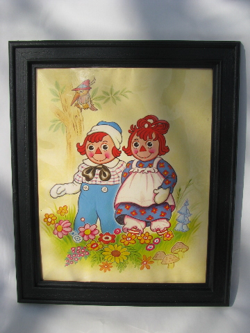 Raggedy Ann & Andy, retro vintage 70s children's nursery prints, framed