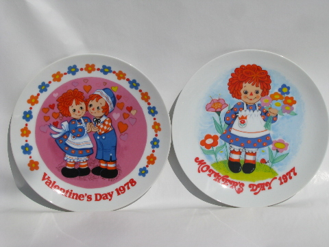 Raggedy Ann collector plates, Mother's Day 1977, Valentine's Day 1978