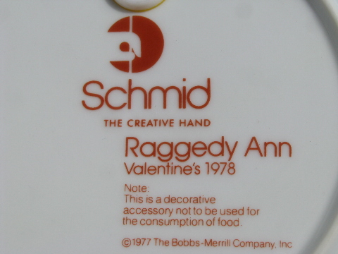 Raggedy Ann collector plates, Mother's Day 1977, Valentine's Day 1978