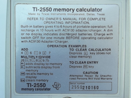 Red LED vintage calculator, Texas Instruments TI-2550 w/ case, works