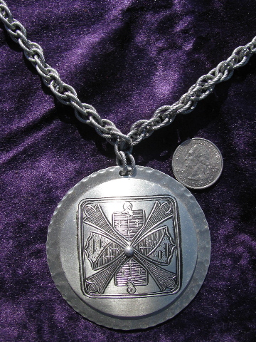 Renaissance gothic vintage jewelry lot, huge star, eagle, cross pendants on chains