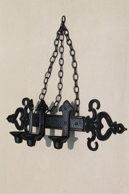 renaissance wrought iron style metal wall mount candelabra, 60s vintage candle sconce for a castle