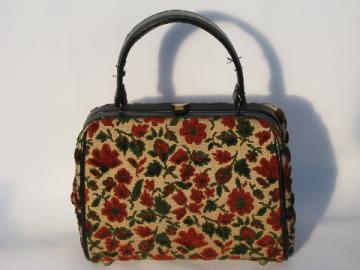 Retro 1940's vintage cotton tapestry carpetbag satchel handbag purse