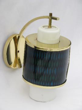 Retro 1950s atomic vintage Moe Light wall sconce canister lamp w/blue & green diffuser shade