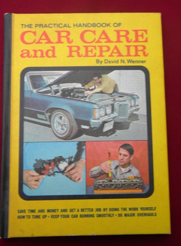 Retro 1970s muscle car vintage auto care and repair handbook illustrated