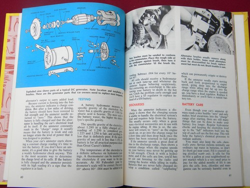 Retro 1970s muscle car vintage auto care and repair handbook illustrated