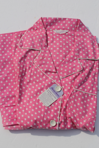 Retro 50s 60s vintage cotton PJs, candy pink polka dot print pajamas mint w/ tag