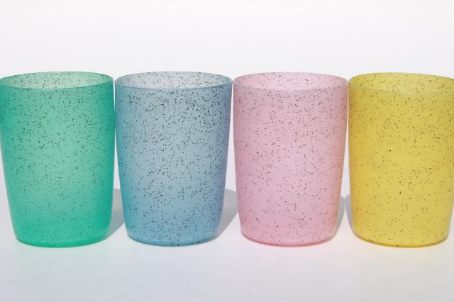 retro 50s 60s vintage glitter plastic tumblers, unbreakable picnic party glasses