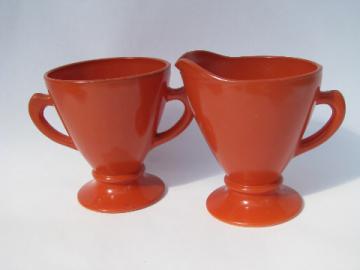Retro 50s vintage sierra red-orange glass cream pitcher & sugar set