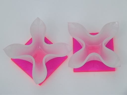 Retro 60s 70s neon pink day-glo florescent plastic candle holders