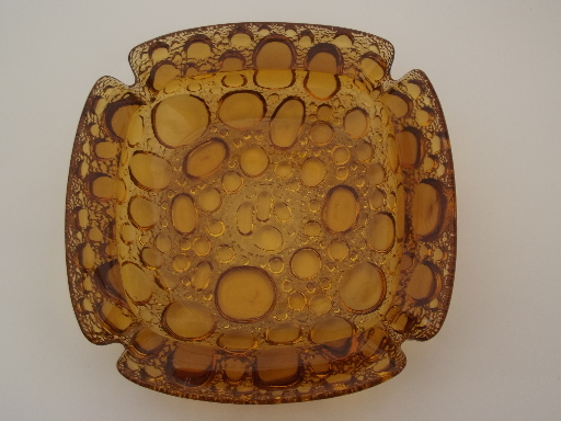 Retro 60s 70s vintage amber glass ash tray, heavy pebble glass ashtray