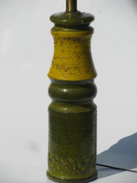 Retro 60s color block glaze green daisy pottery lamp, vintage Italy