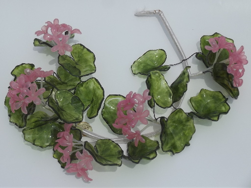 Retro 60s colored Italian lucite plastic flowers, vintage Crystalin