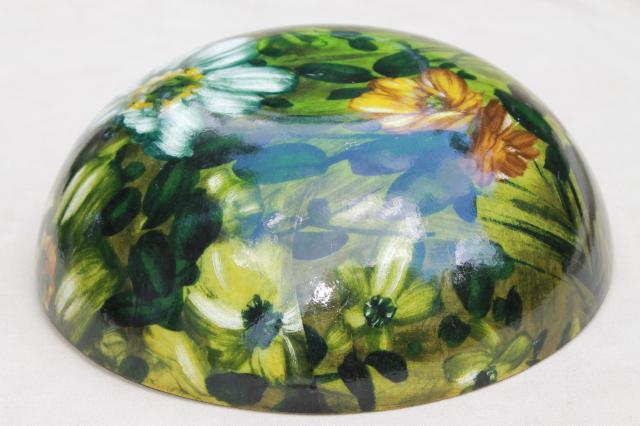 retro 60s floral print fiberglass bowl, mid-century modern vintage serving dish or salad bowl