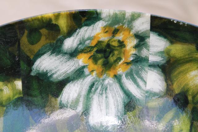 retro 60s floral print fiberglass bowl, mid-century modern vintage serving dish or salad bowl