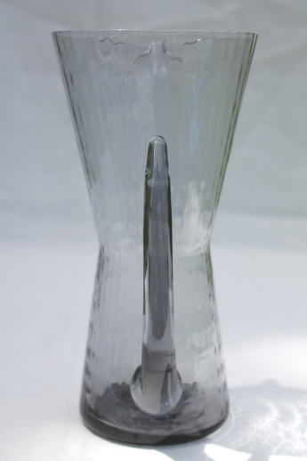 Retro 60s Italian glass martini pitcher, smoke grey optic hand-blown art glass