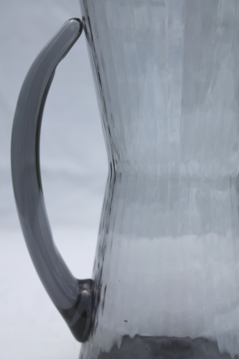 Retro 60s Italian glass martini pitcher, smoke grey optic hand-blown art glass
