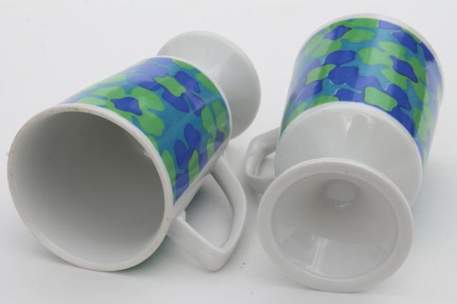 retro 60s mod vintage blue & green daisy print china tall cups coffee mugs