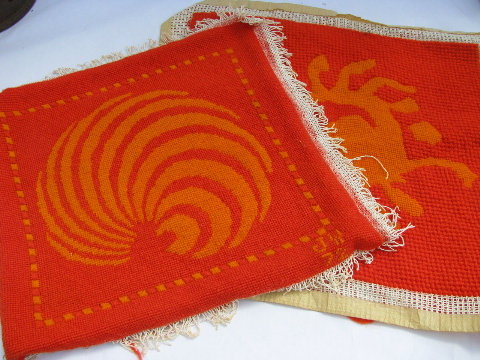 Retro 60s needlepoint - pictures, pillow tops or chair seats in mod flame red / orange