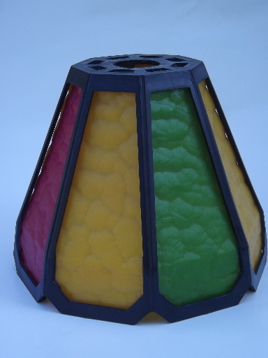 Retro 60s plastic lamp or pendant light shade, fake stained leaded glass