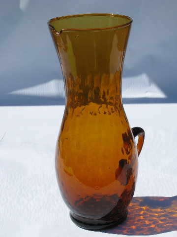 Retro 60s Spanish hand-blown amber glass sangria wine pitcher, vintage Spain