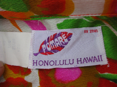 Retro 60s vintage Hawaiian tropical print shirt, Honolulu label