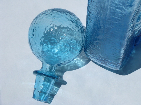 Retro 60s vintage Italian glass wine bottle decanter, grapes in aqua