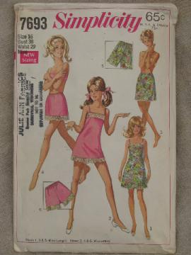Retro 60s vintage lingerie sewing pattern, full and half slips, tap pants