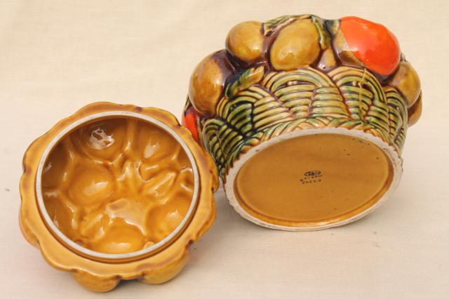 retro 60s vintage orange spice fruit Inarco Japan ceramic cookie jar, oranges & lemons