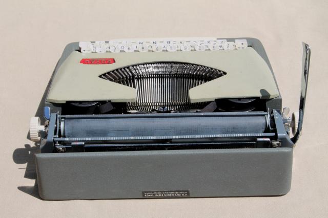 retro 60s vintage portable typewriter in locking case, Royal Forward I manual typewriter