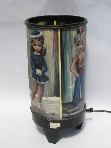 Retro 60s-70s big-eyed girls print canister lamp, pixie, genie, etc.