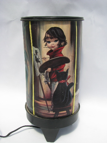 Retro 60s-70s big-eyed girls print canister lamp, pixie, genie, etc.