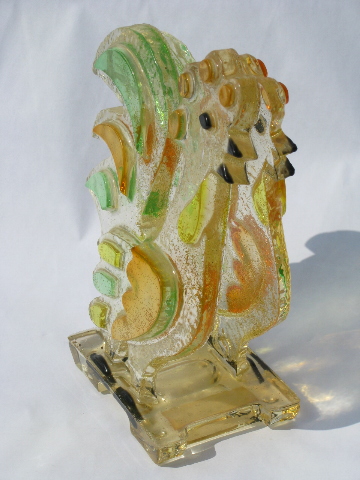 Retro 60s-70s vintage lucite paper napkin holder, colorful rooster
