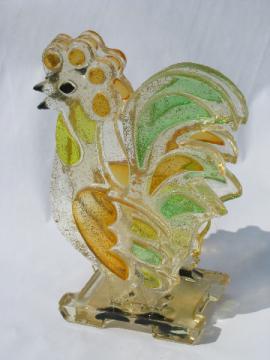 Retro 60s-70s vintage lucite paper napkin holder, colorful rooster
