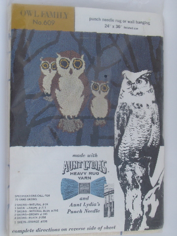 Retro 70s Owl Family cotton rug canvas for Aunt Lydia's heavy rug yarn