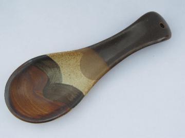 Retro 70s shaded brown stoneware pottery spoon rest, Otagiri - Japan