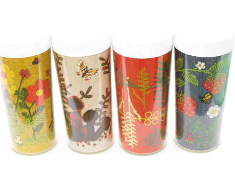 Retro 70s Thermo-Serv plastic glasses, flowers/mushrooms