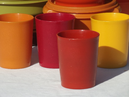 Retro 70s Tupperware containers & tumblers in harvest gold, orange, green
