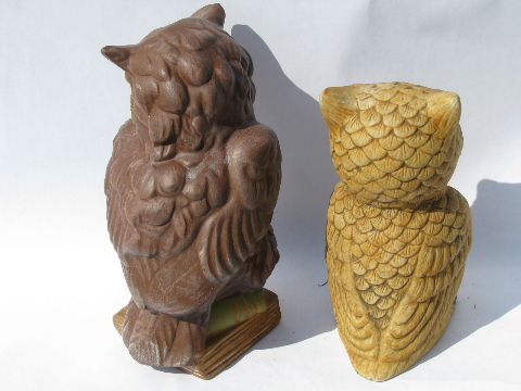 Retro 70s vintage handmade ceramic owls lot, big-eyed snowy owl etc.