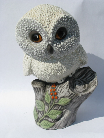 Retro 70s vintage handmade ceramic owls lot, big-eyed snowy owl etc.