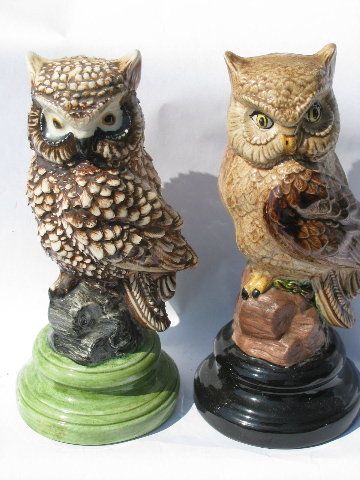 Retro 70s vintage handmade ceramic owls lot, big-eyed snowy owl etc.