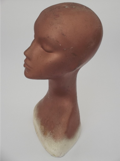 Retro 70s vintage mannequin head, long neck model head for hats, wigs, cowls, scarves