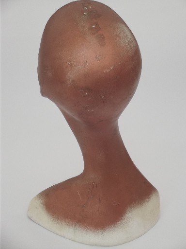 Retro 70s vintage mannequin head, long neck model head for hats, wigs, cowls, scarves