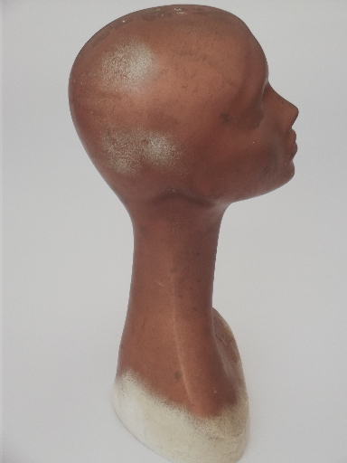 Retro 70s vintage mannequin head, long neck model head for hats, wigs, cowls, scarves